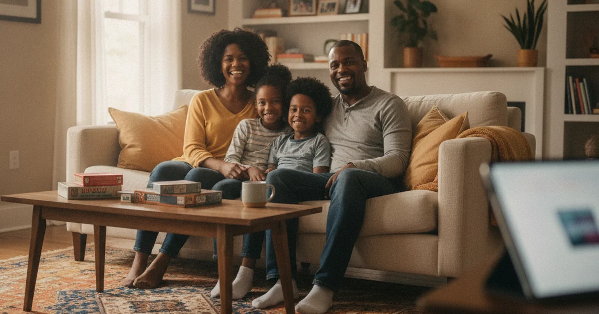 A multigenerational Black family sharing a joyful moment together at home